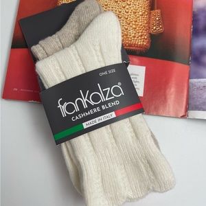 2 PR Frankalza Italy Ladies Boot Socks Merino Wool / Cashmere Blend